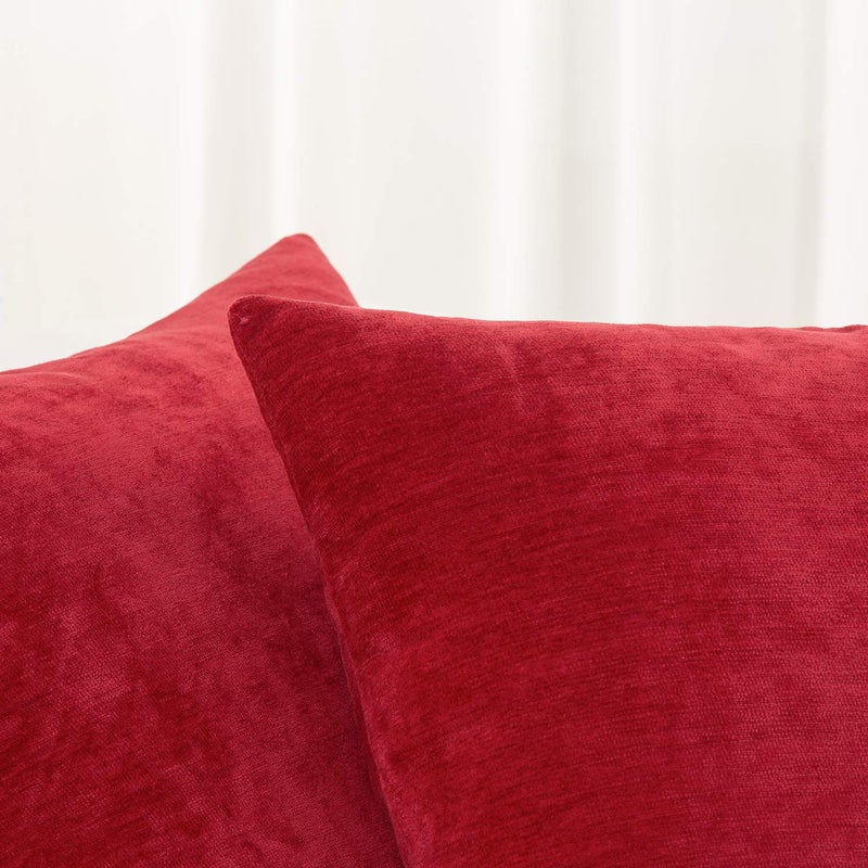 HWY 50 Red Decorative Throw Pillow Covers 20x20 Inch for Couch Sofa Living Room, Chenille Soft Comfy Solid Square Throw Pillows Cases Set Cushions Cover Pack of 2 - Image 4